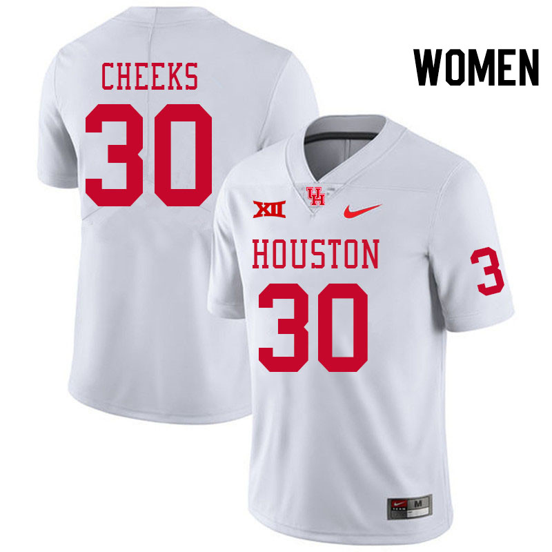 Women #30 Trimarcus Cheeks Houston Cougars Big 12 XII College Football Jerseys Stitched-White - Click Image to Close